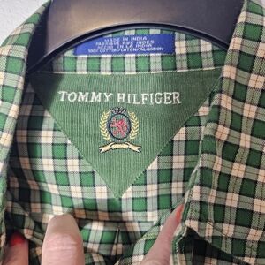 Vintage Tommy Hilfiger Green Plaid Long Sleeve Men's Shirt Size Large